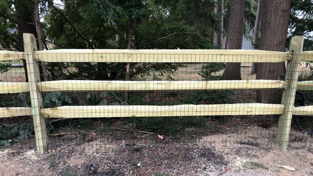Welded wire mesh attached to split rail fencing