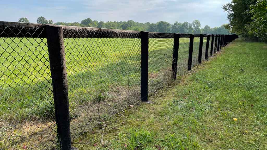 wood framework fence with chain link mesh