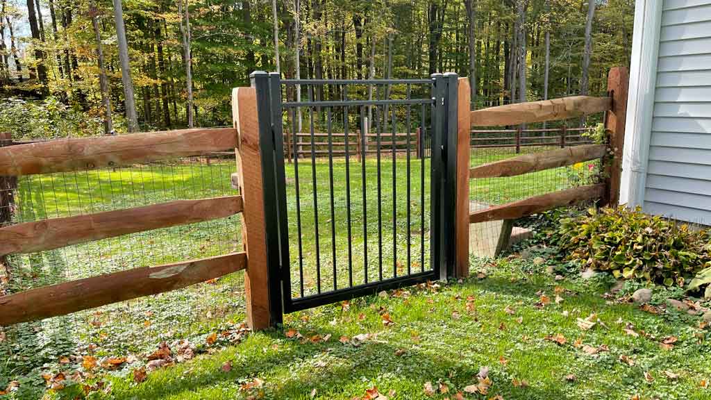 split rail fence with aluminum gate