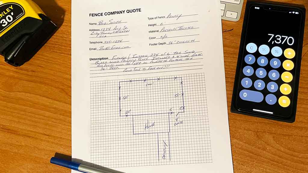 copy of a fence quote estimate sheet