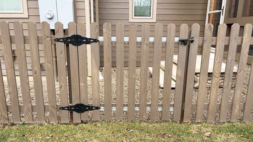 steel framed wood gate outside view